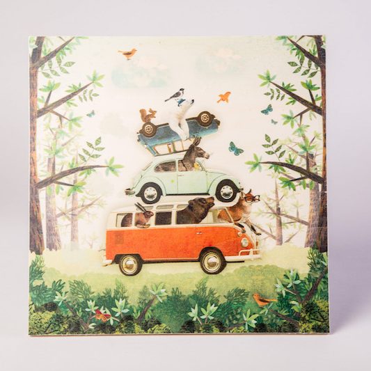 Houtprint auto’s en dieren